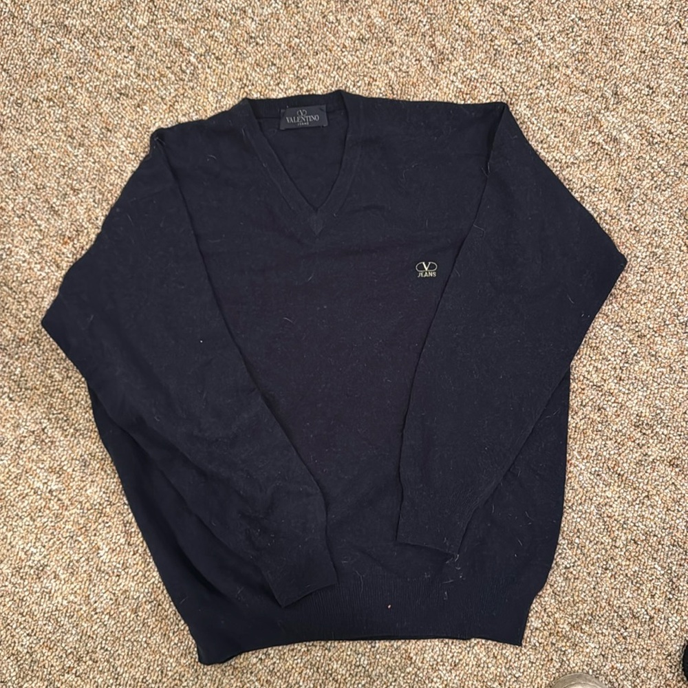 Valentino Navy Blue Men's V-Neck Sweater// Size XXL